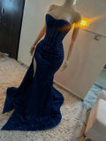 Sparkle Mermaid Sequined Prom Dresses Red Slit Formal Party HZ0307