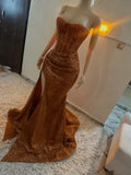 Sparkle Mermaid Sequined Prom Dresses Red Slit Formal Party HZ0307