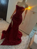 Sparkle Mermaid Sequined Prom Dresses Red Slit Formal Party HZ0307