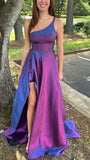 Sparkle One Shoulder Beaded A-line Evening Prom HZ0307