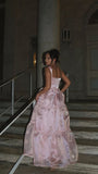 Sparkle Pink Organza A-Line Prom Dresses, Floor Length Evening Party HZ0307