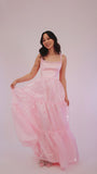 Sparkle Pink Organza A-Line Prom Dresses, Floor Length Evening Party HZ0307