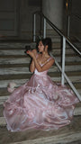 Sparkle Pink Organza A-Line Prom Dresses, Floor Length Evening Party HZ0307
