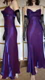 Sparkle Purple Sheath Prom Dresses Spaghetti Straps Beaded Party HZ0307