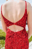 Sparkle Red Sequin Bodycon Senior Homecoming Dresses, HZ0307