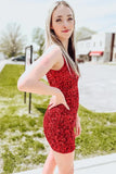 Sparkle Red Sequin Bodycon Senior Homecoming Dresses, HZ0307