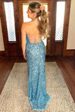 Sparkle Blue Sequin Mermaid Long Formal Dress with HZ0307
