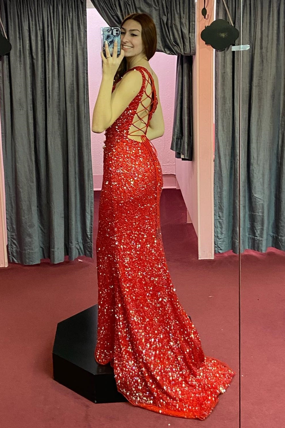 Sparkle Hot Pink Sequin Mermaid One Shoulder Long Formal HZ0307