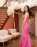 Sparkle Hot Pink Sequin Mermaid Sweetheart Long Prom HZ0307