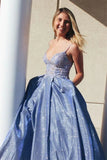 Spaghetti Straps A-Line Lace Top Long Evening Prom HZ0307