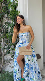 Spring Floral Strapless Prom Dresses Split Evening Party HZ0307