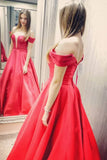 LTP1306,Off the shoulder red prom dresses a-line satin evening HZ0307