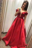 LTP1306,Off the shoulder red prom dresses a-line satin evening HZ0307