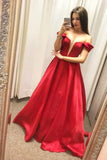 LTP1306,Off the shoulder red prom dresses a-line satin evening HZ0307
