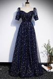Starry Navy Blue A-line Long Prom HZ0307