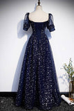 Starry Navy Blue A-line Long Prom HZ0307