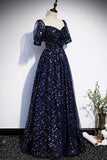 Starry Navy Blue A-line Long Prom HZ0307