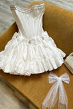 Strapless A-Line Beaded Homecoming Dresses With Bowknot, HZ0307