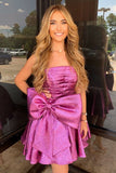 Strapless A-Line Bowknot Homecoming Dresses Sleeveless Mini Graduation Dress, HZ0307