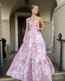 Strapless A-Line Floral Prom Dresses Long Formal Gown, HZ0307