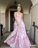 Strapless A-Line Floral Prom Dresses Long Formal Gown, HZ0307