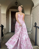 Strapless A-Line Floral Prom Dresses Long Formal Gown, HZ0307