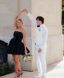 Strapless Black A-line Short Dress Bowknot Mini Hoco Dress, HZ0307