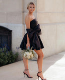 Strapless Black A-line Short Dress Bowknot Mini Hoco Dress, HZ0307