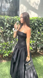 Strapless Black Pleated A-Line Prom Dress With Side HZ0307