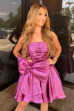 Strapless Bowknot Homecoming Dresses A-Line Hot Pink Mini Graduation Dress, HZ0307