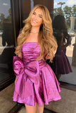 Strapless Bowknot Homecoming Dresses A-Line Hot Pink Mini Graduation Dress, HZ0307