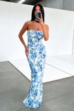 Strapless Floral Sheath Long Prom Dresses, HZ0307