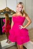 Strapless Fuchsia Prom Dress, Tulle Homecoming Dress, HZ0307