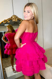Strapless Fuchsia Prom Dress, Tulle Homecoming Dress, HZ0307