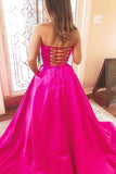 LTP1060,Strapless Fuchsia Satin Long Prom Dresses Evening Dresses With HZ0307