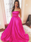 LTP1060,Strapless Fuchsia Satin Long Prom Dresses Evening Dresses With HZ0307