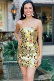 Strapless Glass Mirror Bodycon Homecoming Dresses, HZ0307