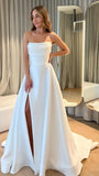Strapless Ivory Wedding Dresses Slit Sleeveless Bridal HZ0307