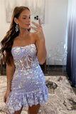 Strapless Lace Homecoming Dresses Floral Mini Cocktail Dress, HZ0307