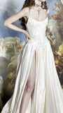 Strapless Lace Satin Wedding Dress - Vintage White Bridal Gown with HZ0307