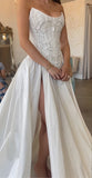 Strapless Lace Satin Wedding Dress - Vintage White Bridal Gown with HZ0307