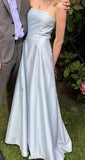 Strapless Light Blue A-line Prom Dresses, Sleeveless Evening Party HZ0307