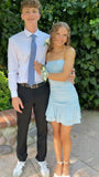 Strapless Light Blue Chiffon Bodycon Homecoming Dress, HZ0307