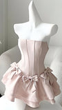 Strapless Light Pink Bowknot Homecoming Dresses Mini Party HZ0307