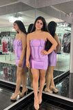 Strapless Lilac Satin Homecoming Dresses Tight Sleeveless Graduation Dress, HZ0307