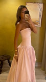 Strapless Pink Prom Dress - A-Line Formal Gown with High HZ0307