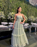 Strapless Pleated A-Line Long Evening Prom HZ0307
