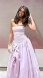 Strapless Pleated A-Line Prom Dress, Split Lilac Evening Dress, HZ0307