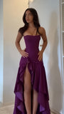 Strapless Purple Long Prom Dresses Ruffle Party Dress Dance Gown With HZ0307
