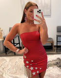 Strapless Tight Homecoming Dress Starry Tassel Celebrity Dress, HZ0307